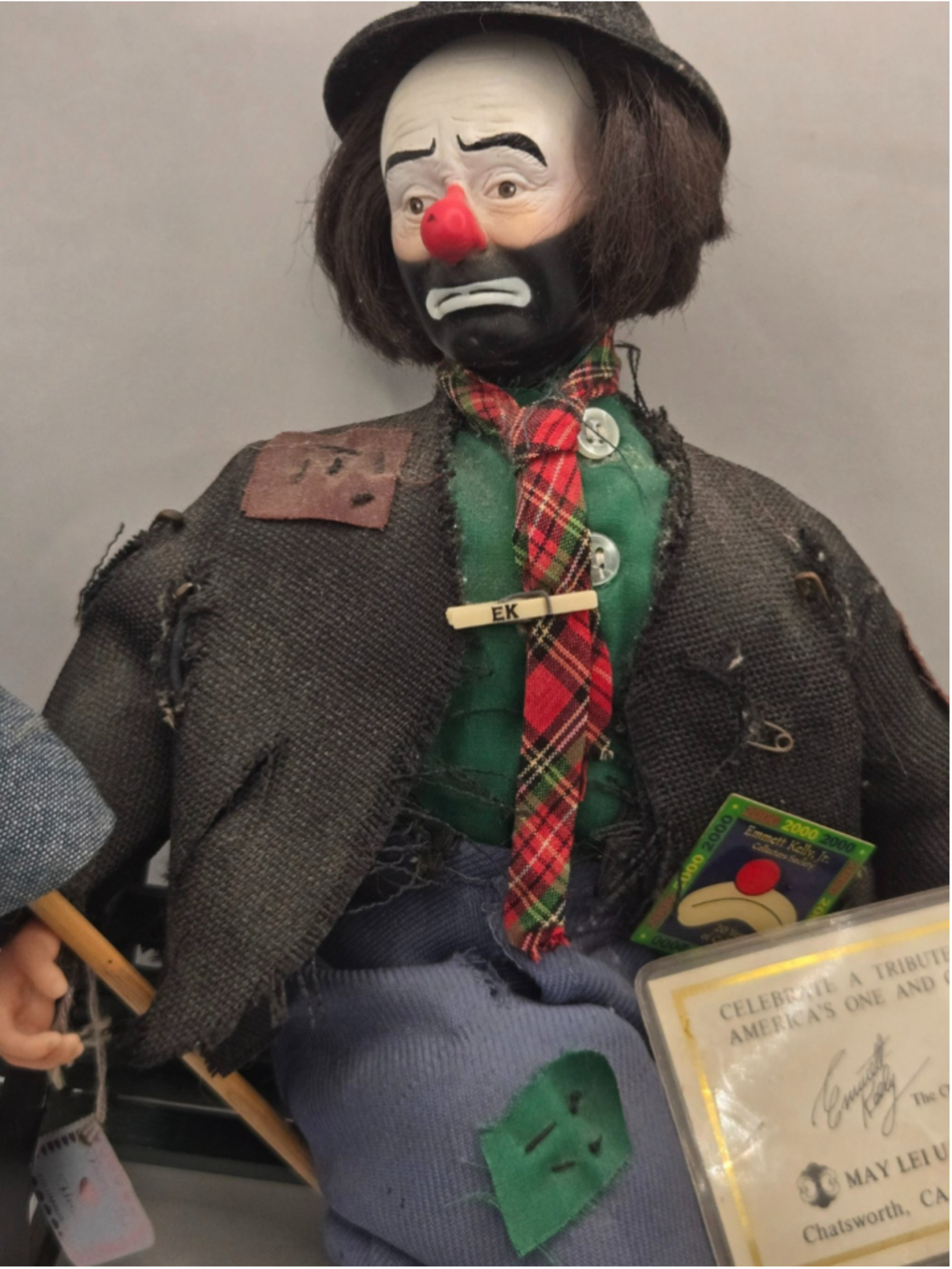 Vintage Emmett Kelly Jr Weary Willie Hobo Clown Musical Doll Park Bench May Lei - Picture 2 of 13